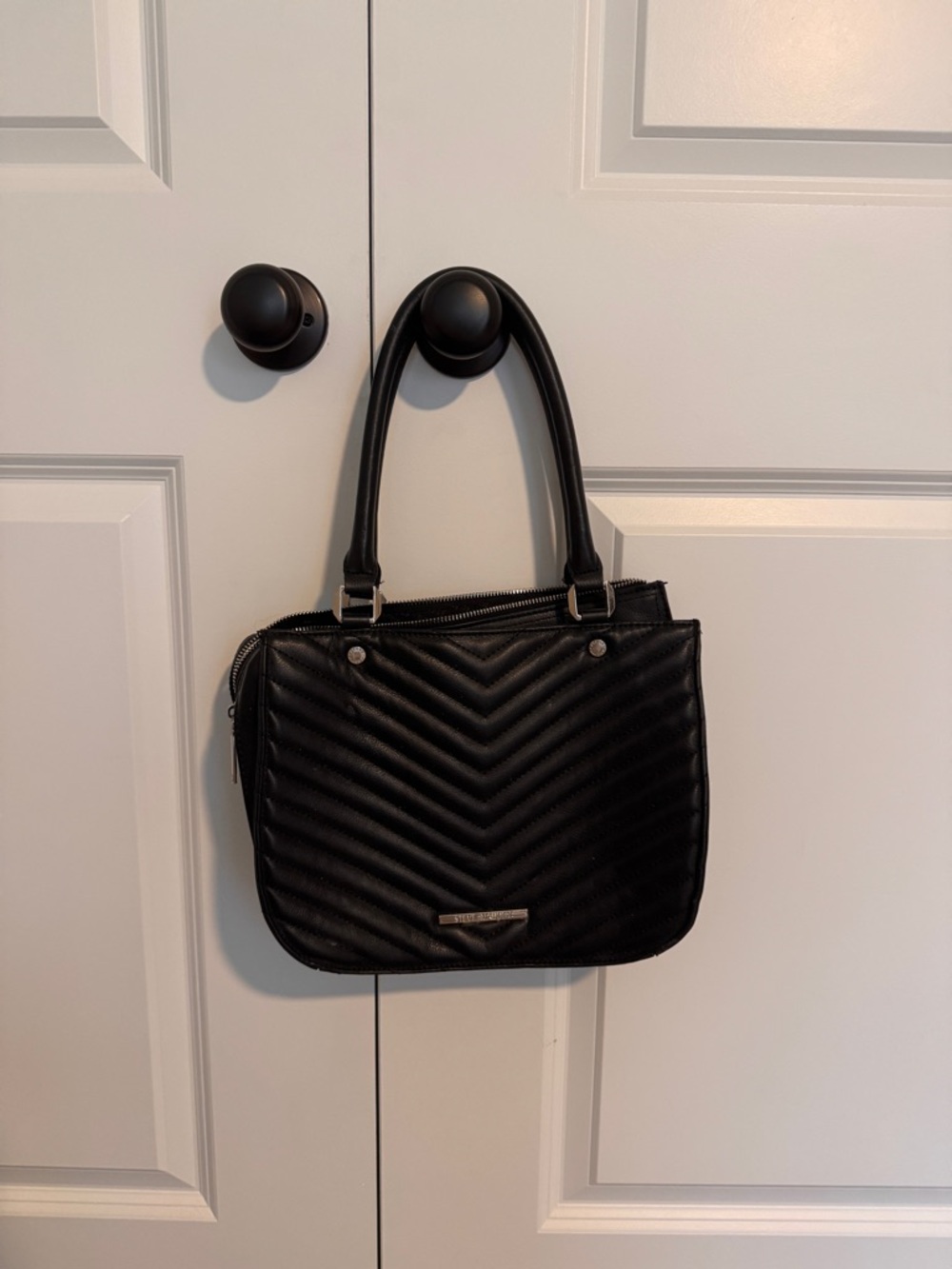Steve Madden Black Quilted Chevron Satchel